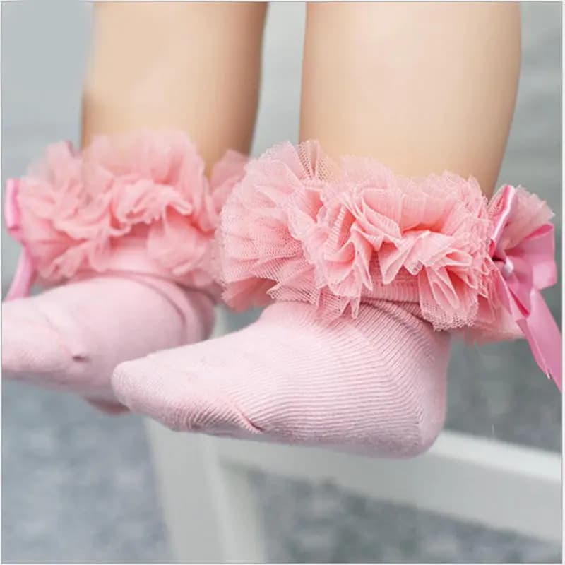 Calzini alti al ginocchio per bambini floreali Calzini corti alla caviglia Principessa Bowknot Pizzo Cotone Bambino Neonate Bambini Volant con volant Big Kids
