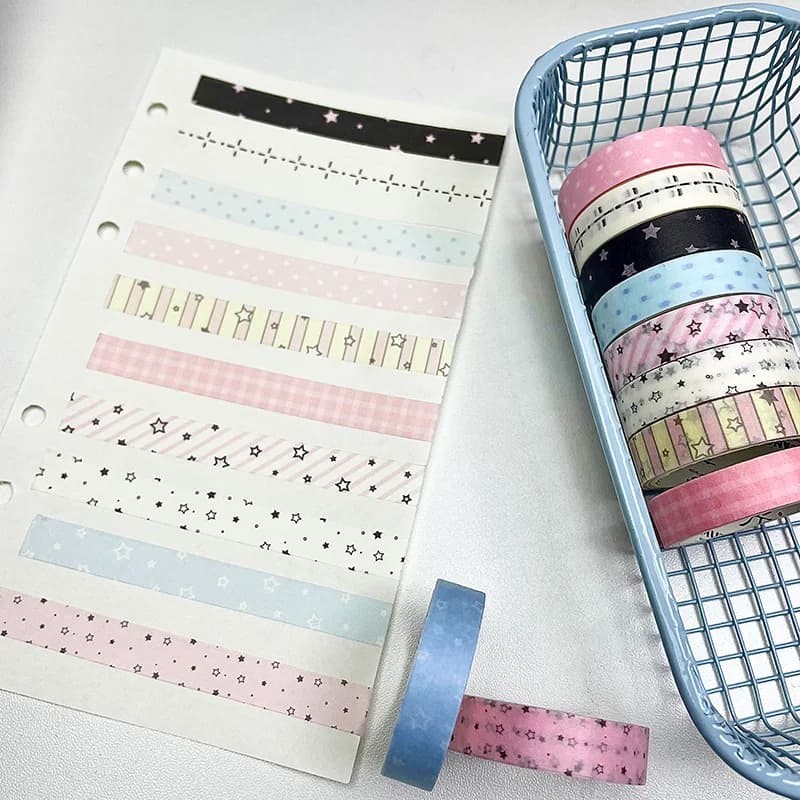 5/10pcs Basic Grid Decorative Washi Tape Korean Cute Star Collage Planner Tape School Stationery