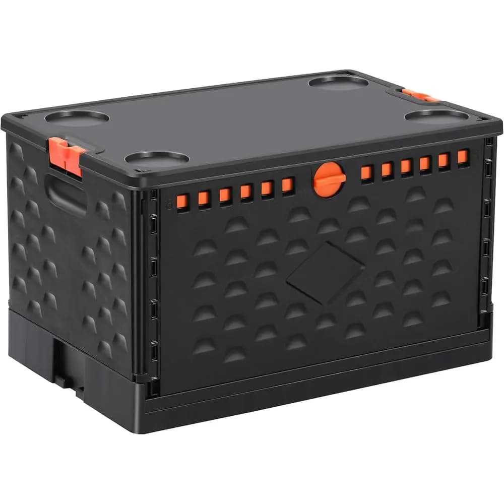 Containers with Covers 16 Gallons - Folding Case - Stackable Containers - Book Organizer, Bagal, Wardrobe - Tool Box with Wheels - Foldable