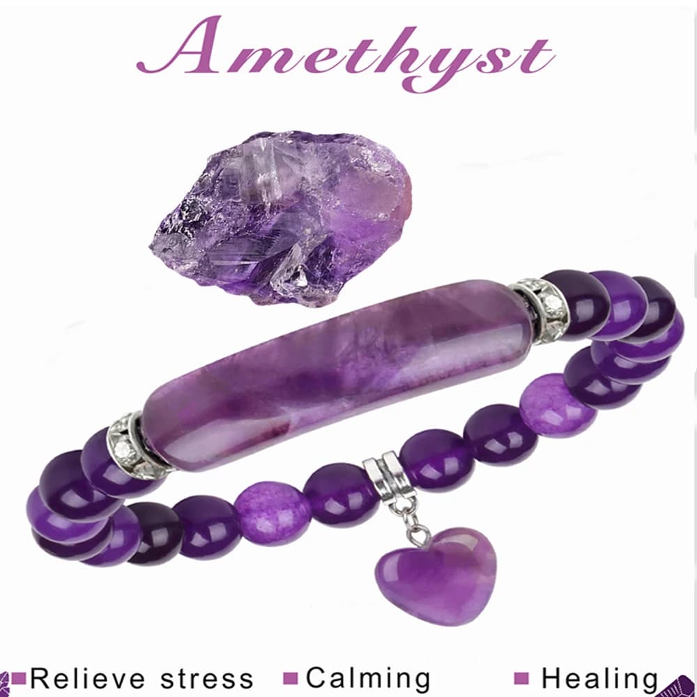 Guarigione Pietra Naturale Ametiste Rettangolo Bar Braccialetti con ciondoli per le donne Uomini Quarzi rosa Alleviare lo stress Calmante Braccialetti Gioielli