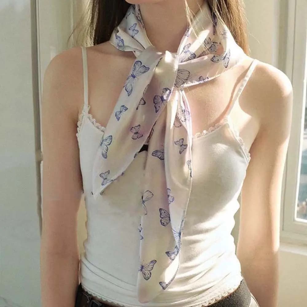 Light breathable square scarf with sun protection and butterfly pattern, hair band, sweet summer square handkerchief
