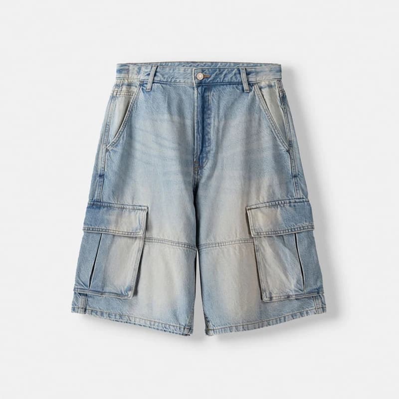 Men's aged jeans shorts Classic cargo shorts with zipper and multiple pockets for summer casual clothing