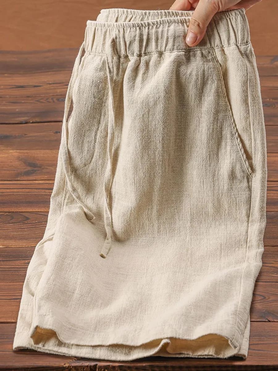 High-End Linen Men's Shorts Summer Outdoor Wear Cotton-Linen Five-Quarter Loose Casual Loose Boxer Briefs Straight Leg Pants