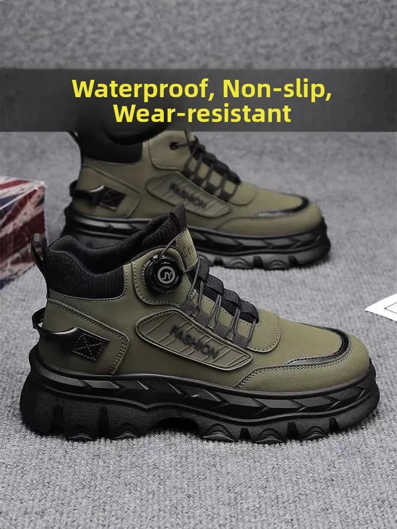 Scarpe da Trekking Invernali Impermeabili per Uomo, Stivali Sportivi Casual alla Moda, Materiale PU, Punta Rotonda, Suola Spessa