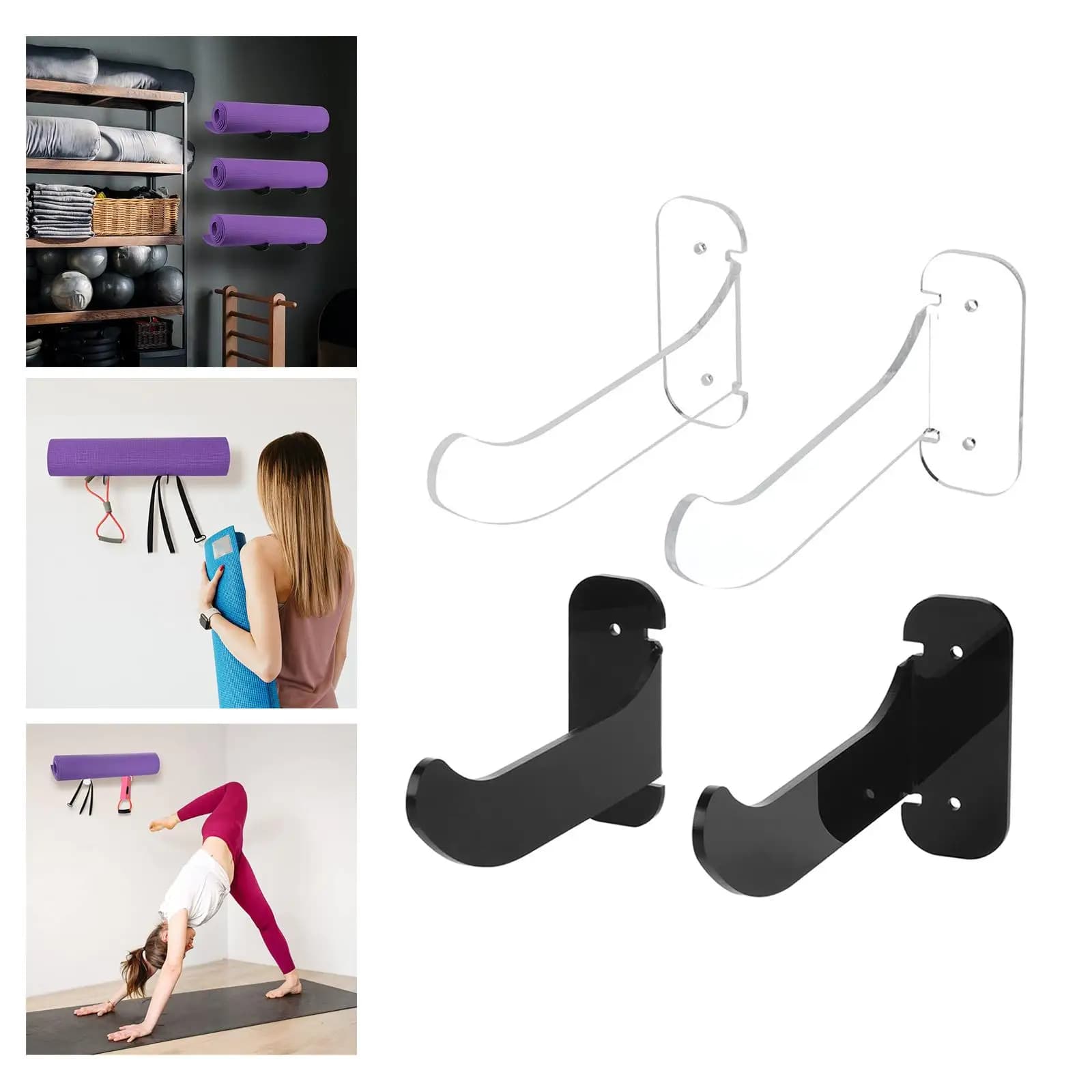 Wall mount for yoga mats and foam rollers for yoga
