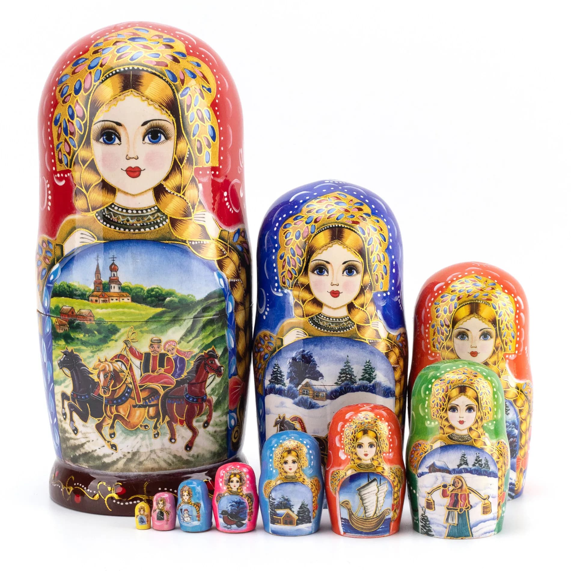 Matrioska a 10 strati in legno di tiglio laccato, asciugato all'aria, giocattolo educativo, ornamento creativo per bambina