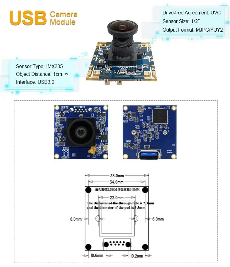 Modulo Telecamera 1080P con Visione Notturna, Sensore CMOS IMX385, USB3.0, Webcam 2MP per Monitoraggio Intelligente