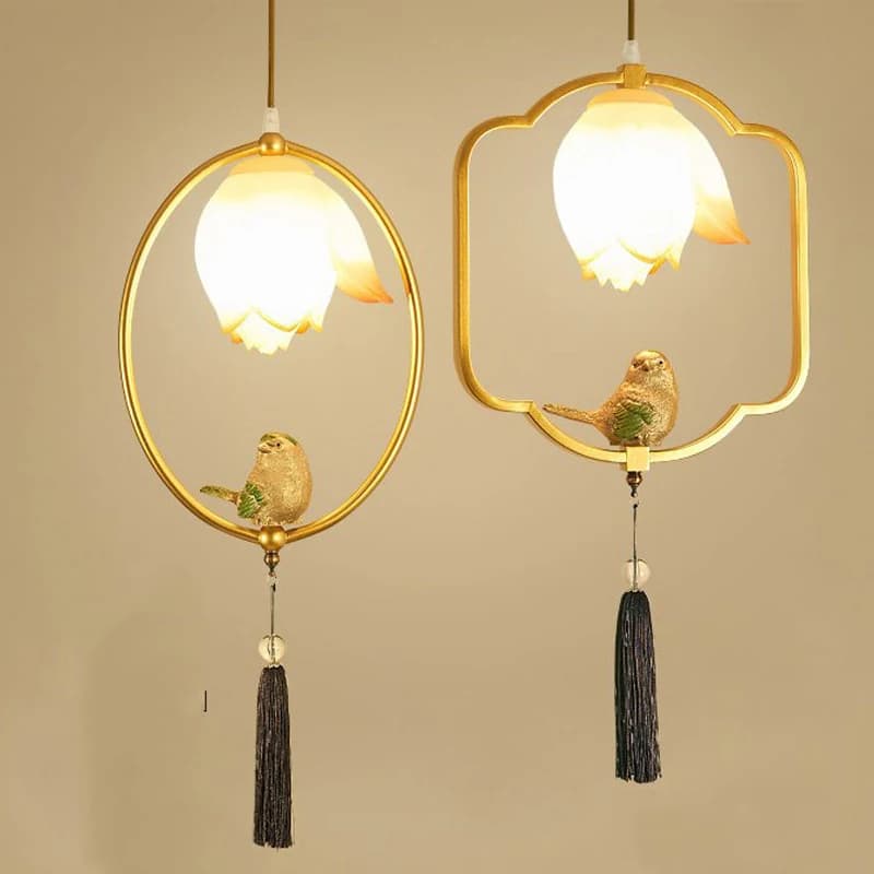 New small Chinese chandelier art creative bedside lamp bedroom balcony Zen corridor bar decoration lotto lamp bird