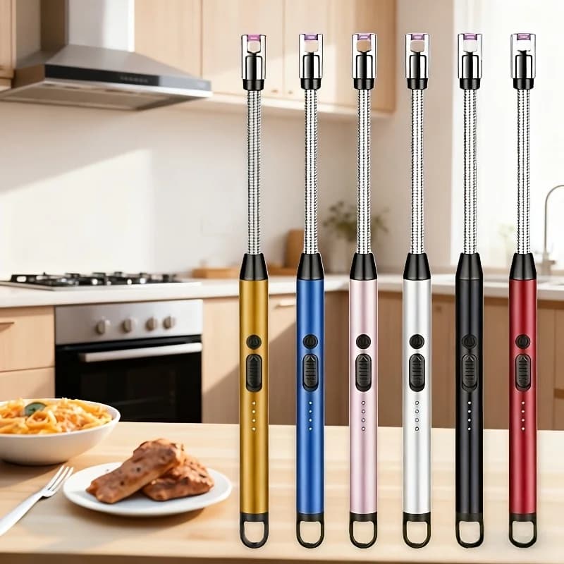 360 ° Electronic windproof swivel lighter, ignition device for stoves, equipped with a durable flexible hose, rechargeable via USB, suitable for camping, barbecue, emergency survival, outdoor use, also ideal for candles, fireplaces and domestic gas stoves, the operation with only one touch facilitates use for the elderly.