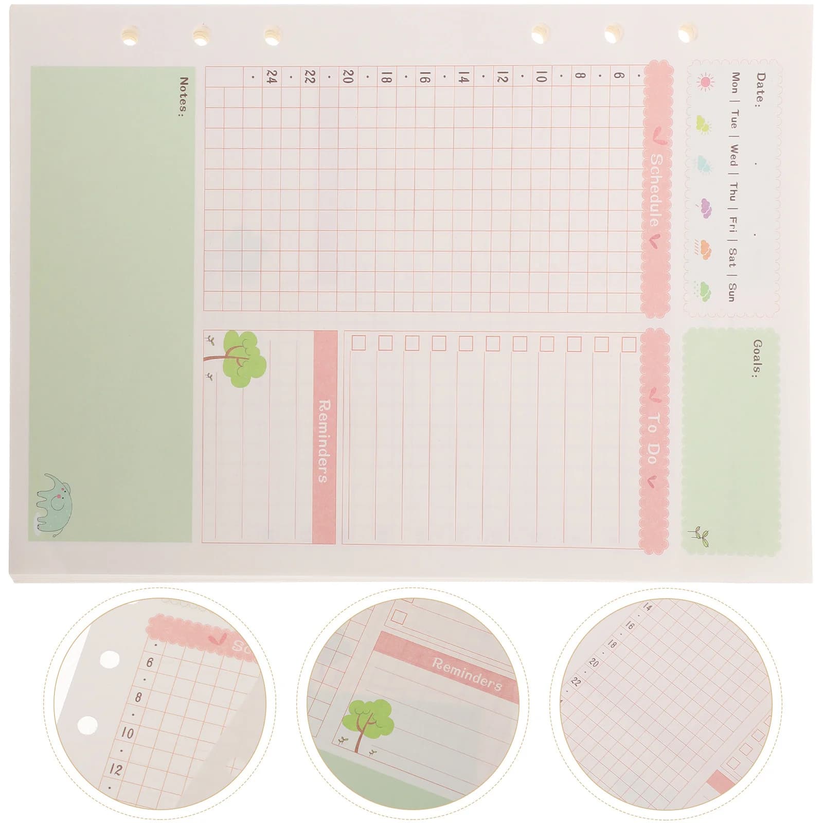 1 pz ricariche di carta colorate A5 6 fori design a fogli mobili con foro rotondo per taccuino a spirale pianificatore blocco note disegno quotidiano scrittura