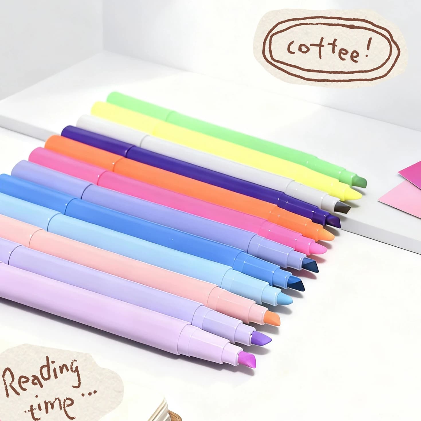 12-Pack Fluorescent Pens in Vibrant Light & Neon Colors for Note-Taking Scrapbooking Essential for Back-to-School Season