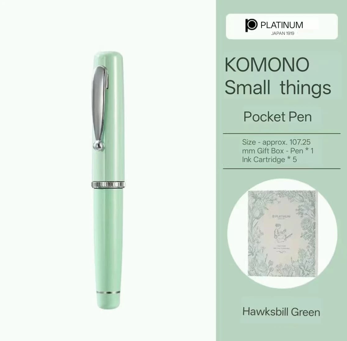 PLATINUM Pocket Fountain Pen, Exposed Nib, Calligraphy Practice Short Pen, Student Gift with Box