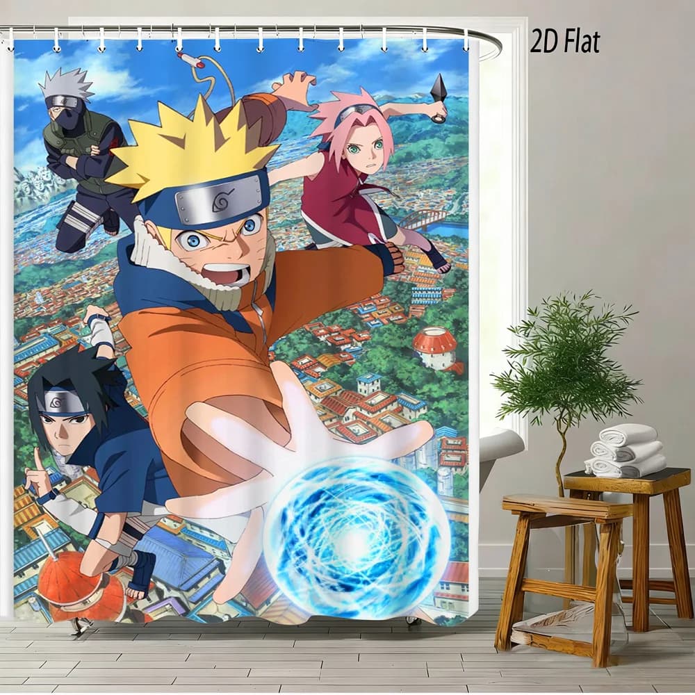 Tenda da Doccia Impermeabile con Stampa 2D di Naruto Anime Team 7 Rasengan per Decorazione Bagno