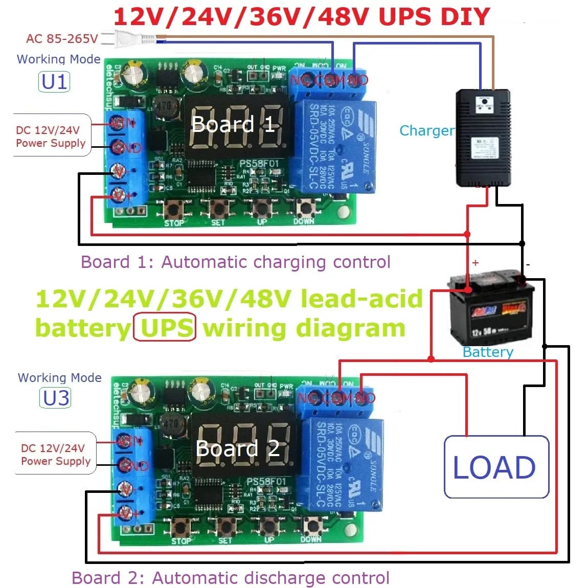 Undervoltage Overvoltage Protection Board DC 3-60V Battery Charger Discharger Control Auto Cut Off for UPS Lead-Acid 18650