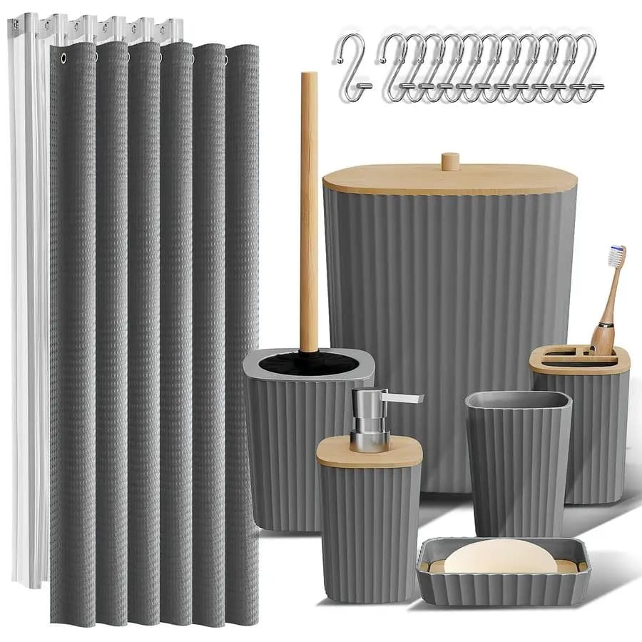 Set di Accessori per il Bagno, Set Doccia, Set Spazzola WC, Pattumiera e Dispenser Sapone