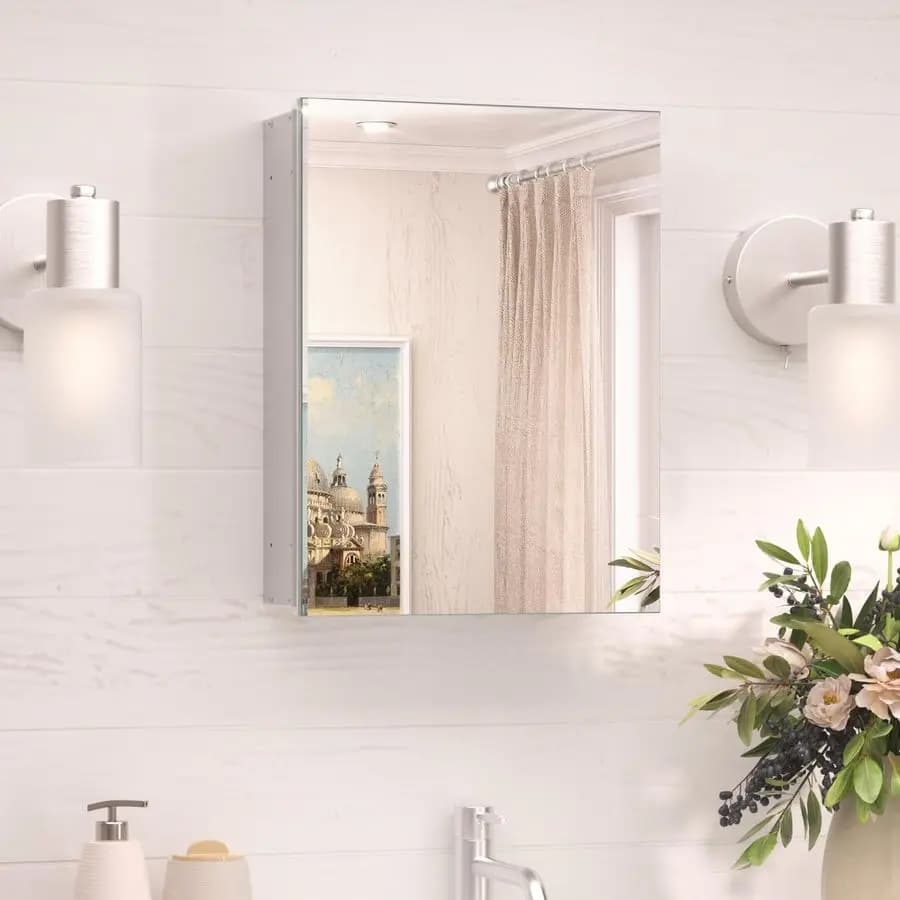 Armadietto dei medicinali da incasso 14x18 con specchio in alluminio, specchio da bagno senza telaio con spazio di archiviazione regolabile continuo, superficie argentata