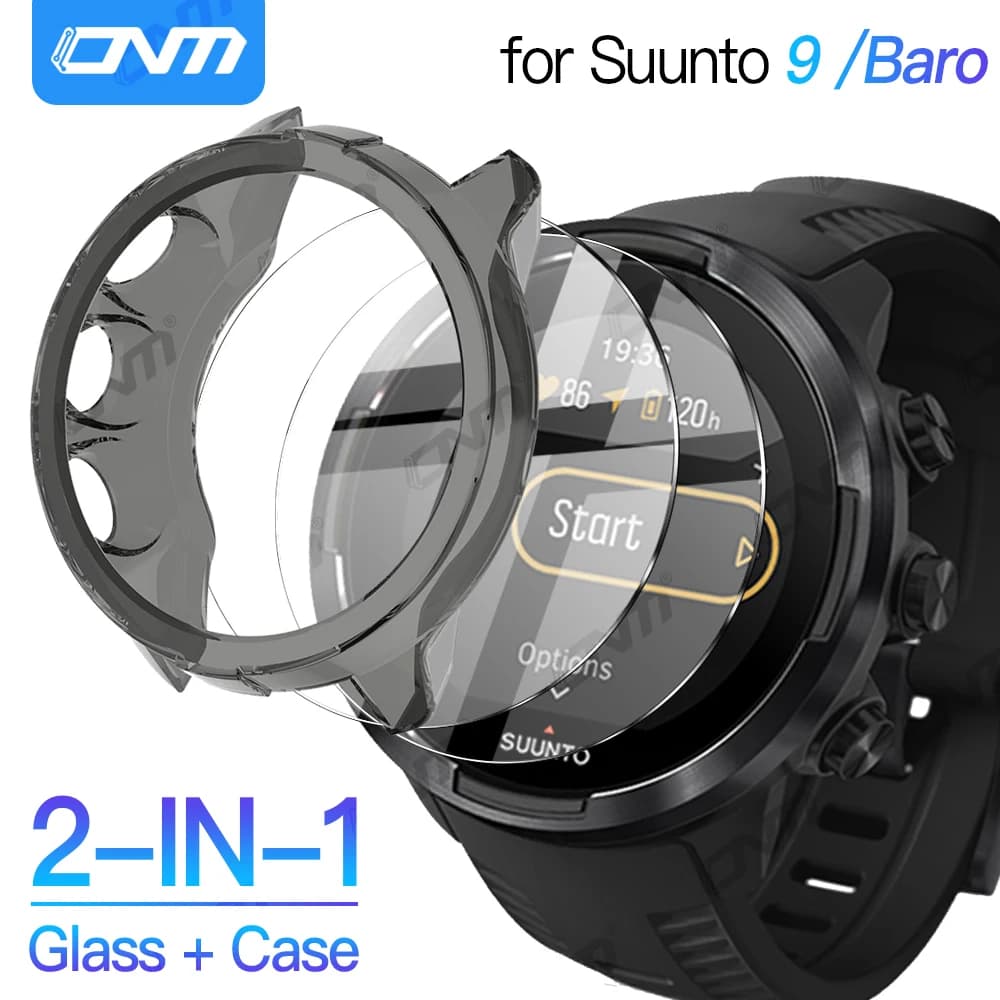 Vetro + Custodia per Suunto 9/7 Protezione schermo in vetro temperato e morbido TPU Custodia protettiva per paraurti per Suunto 9 Baro Set di accessori