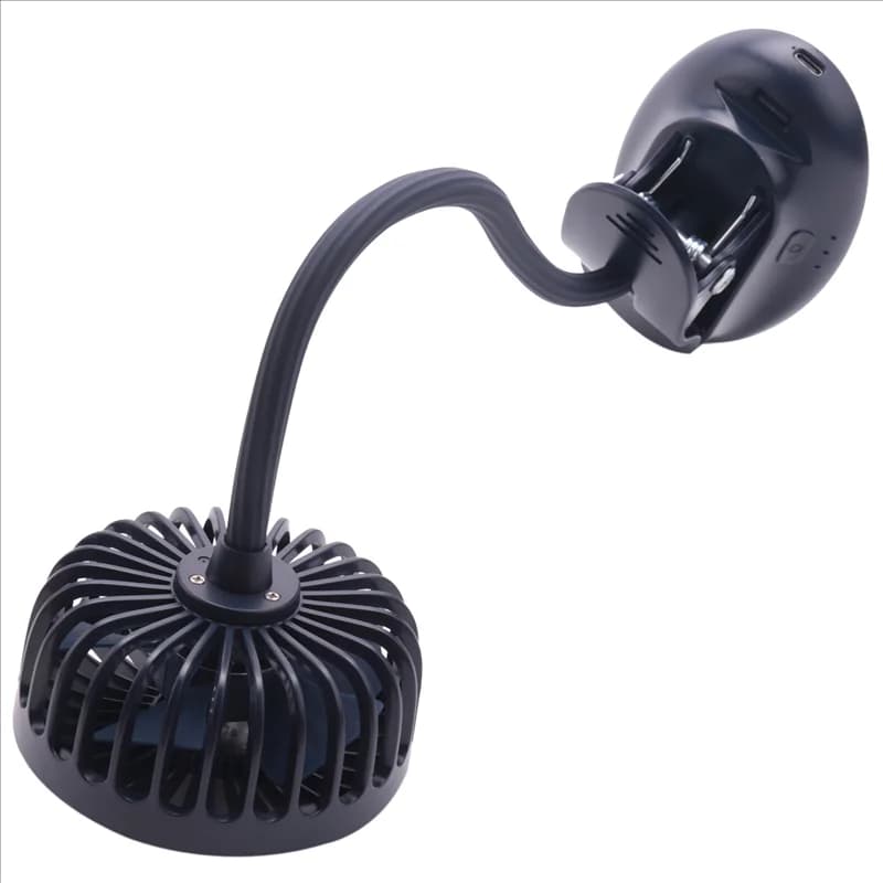 A02M-3X Mini ventilatore per passeggino con clip, impostazioni a 3 velocità, ventilatore da tavolo silenzioso flessibile ricaricabile USB alimentato a batteria Blu navy