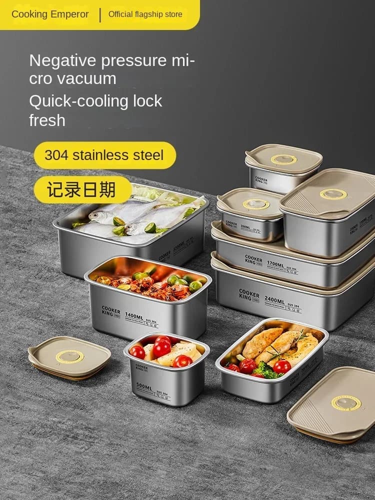 COOKER KING 304 Food Grade Stainless Steel Crisper Sealed Storage Box Refrigerator Fruit Lunch Container For Home