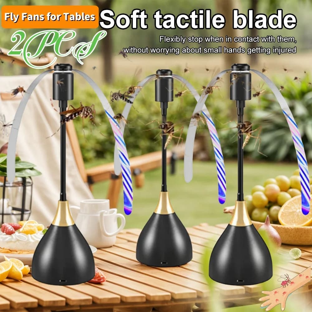 1/2PCS Repellente per mosche Ventilatore da tavolo Repellente per insetti Ventole con morbido olografico portatile per il controllo dei parassiti per il campeggio Picnic Party