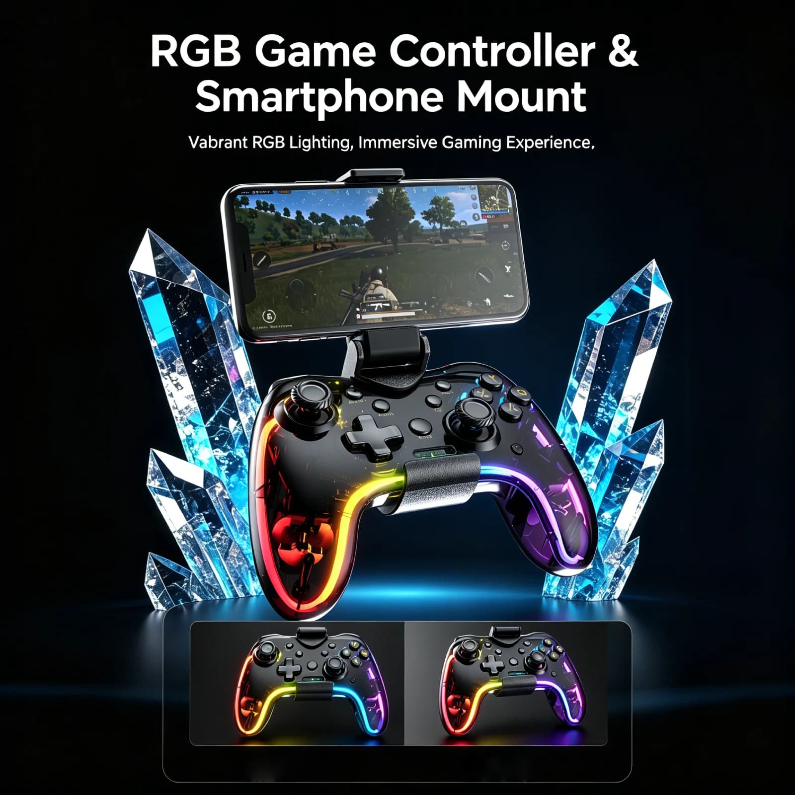 For Wireless Bluetooth Game Controller with RGB Light Universal Gaming Gamepad for phone PS4 NS PC Convenient Gaming Accessories