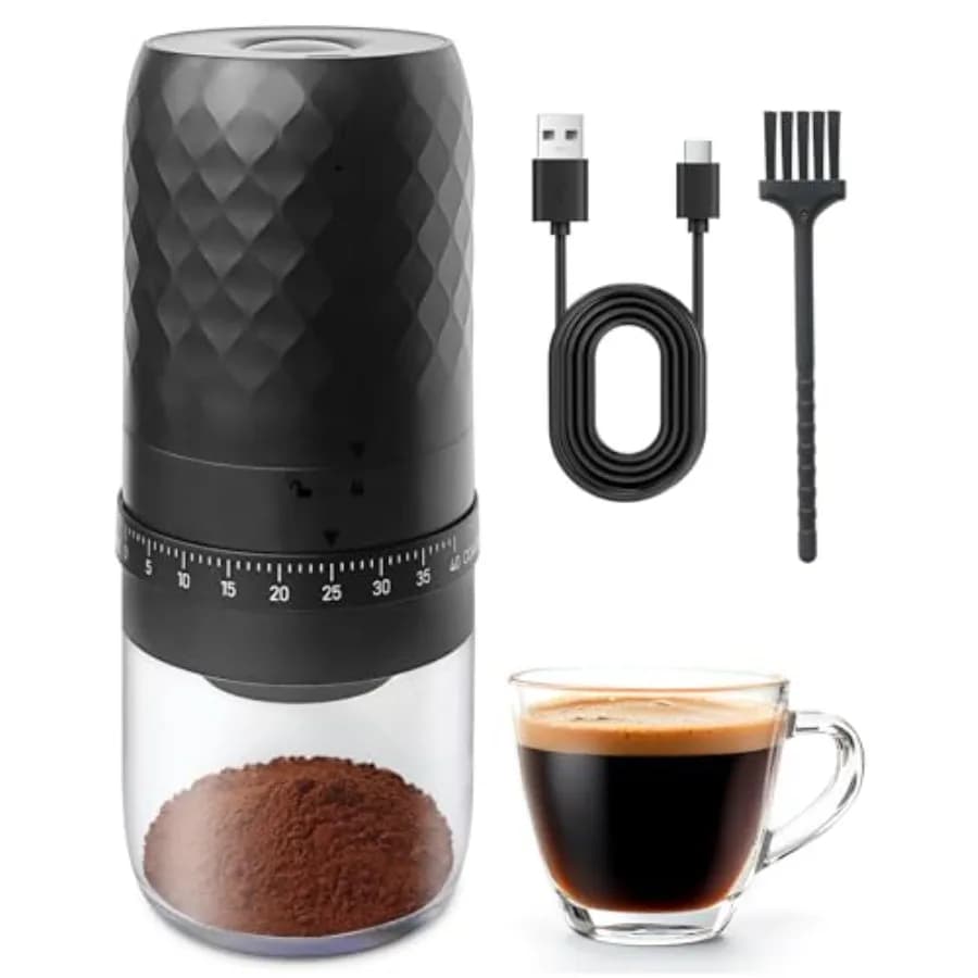 Macinacaffè Elettrico Portatile con 40 Impostazioni Regolabili, Batteria Ricaricabile da 1800mAh e Macinatura Rapida dei Chicchi di Caffè