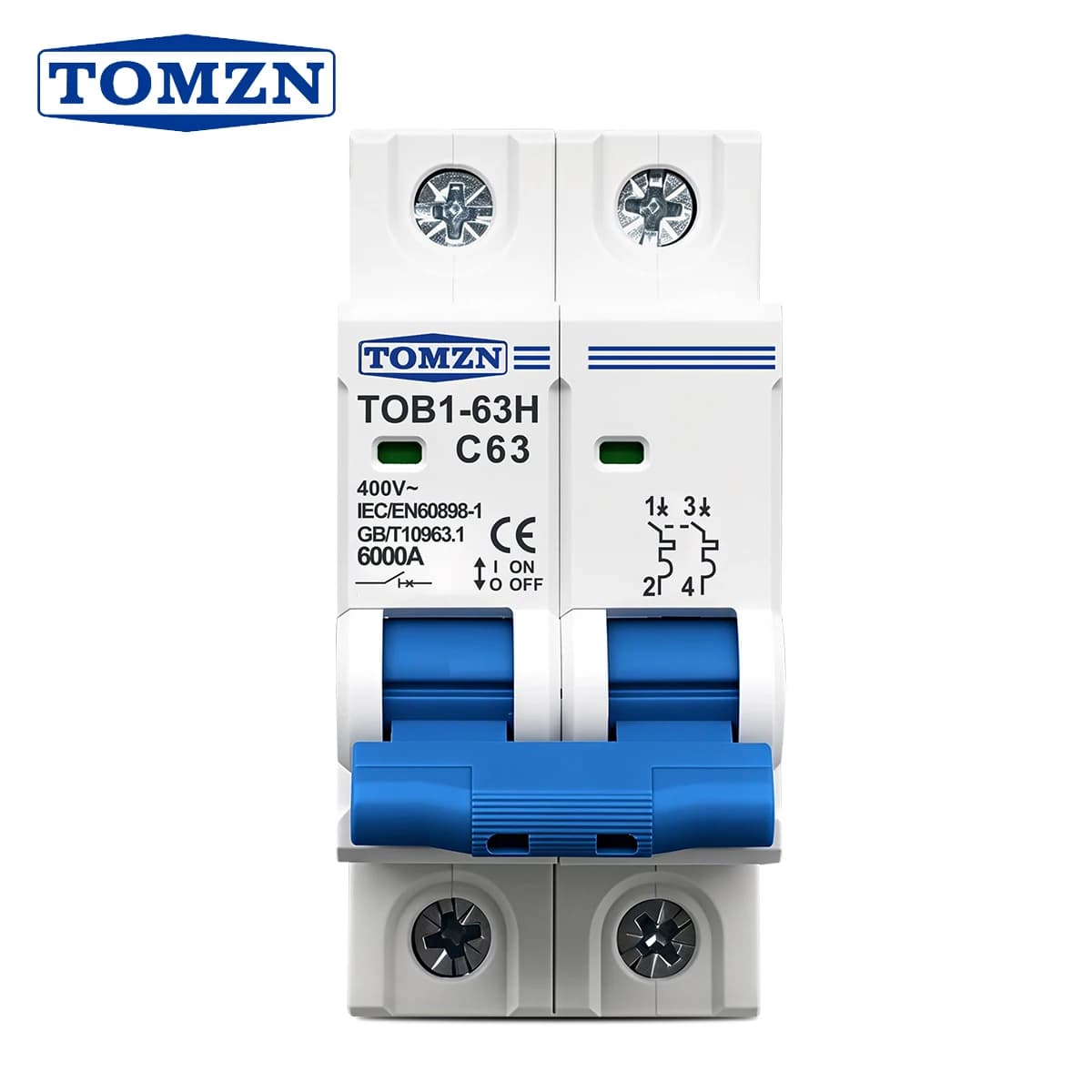 TOMZN 2P AC MCB TOB1-63 C Tipo 230/400V~ 50Hz/60Hz Mini interruttore automatico 6A 10A 16A 20A 25A 32A 40A 50A 63A
