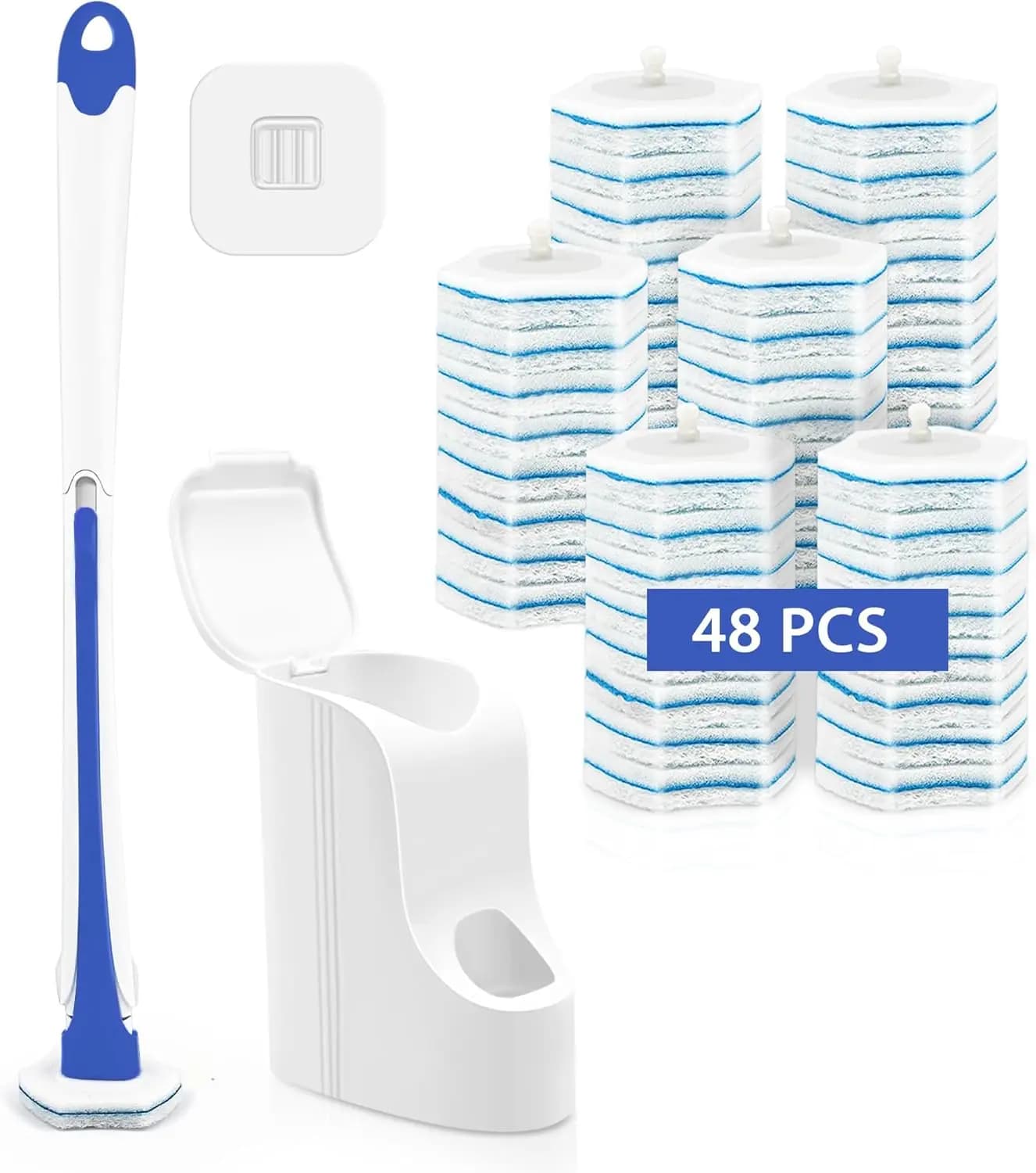 Spazzola per WC usa e getta con 48 ricariche, sistema di pulizia a parete per lavabo e vasca da bagno