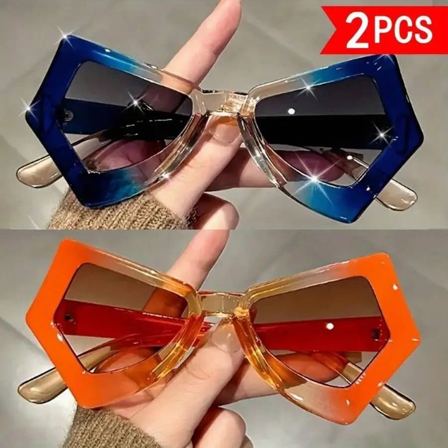 Two-Piece Set Style, Irregular Colors, Unique Butterfly Frame And Cat-Eye Decoration, Novel Glasses.The Lenses Are Made Of PC