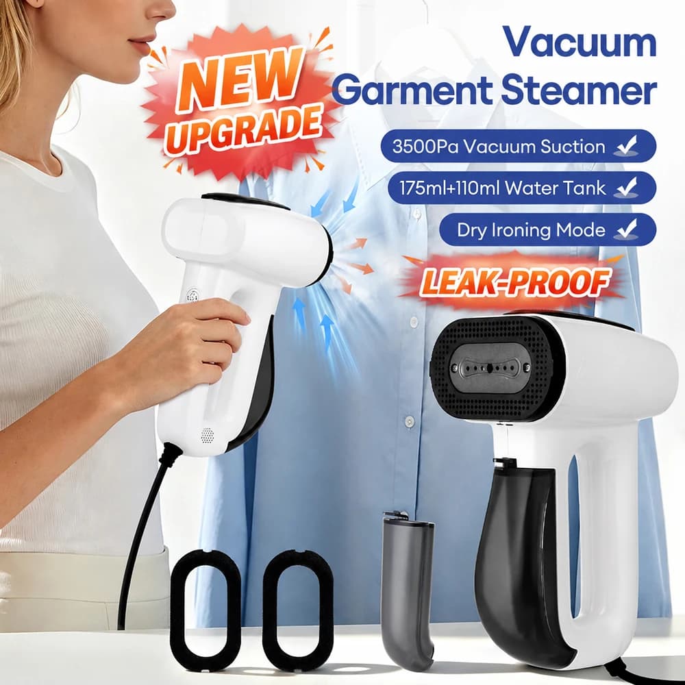 3 In1 Handheld Garment Steamer Dry Ironing Hanging Steam Vacuum Suction Iron Clothes Wrinkle Remover Fast Heating Travel Steamer