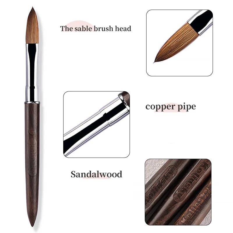 1PC Kolinsky Sable acrilico pennello per nail art estensione delle unghie gel per unghie UV pennello per intaglio pennello piatto rotondo in legno acrilico rosso