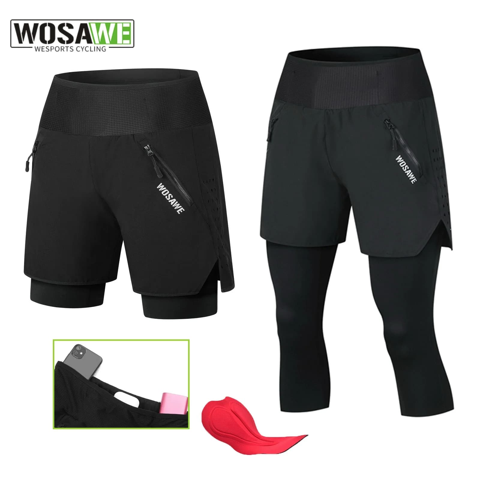 WOSAWE Summer Cycling Pants for Men, Elastic, Rapid Drying, Breathable, Running and Bicycle Shorts