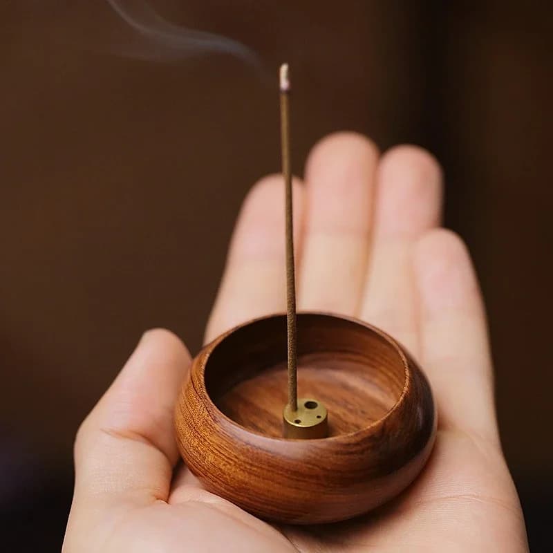 1 Pezzo Mini Bruciatore di Incenso in Legno a Ciotola con 4 Fori, Porta Bastoncini di Incenso, Bruciatore Aromatico a Forma di Ciotola in Legno di Palissandro