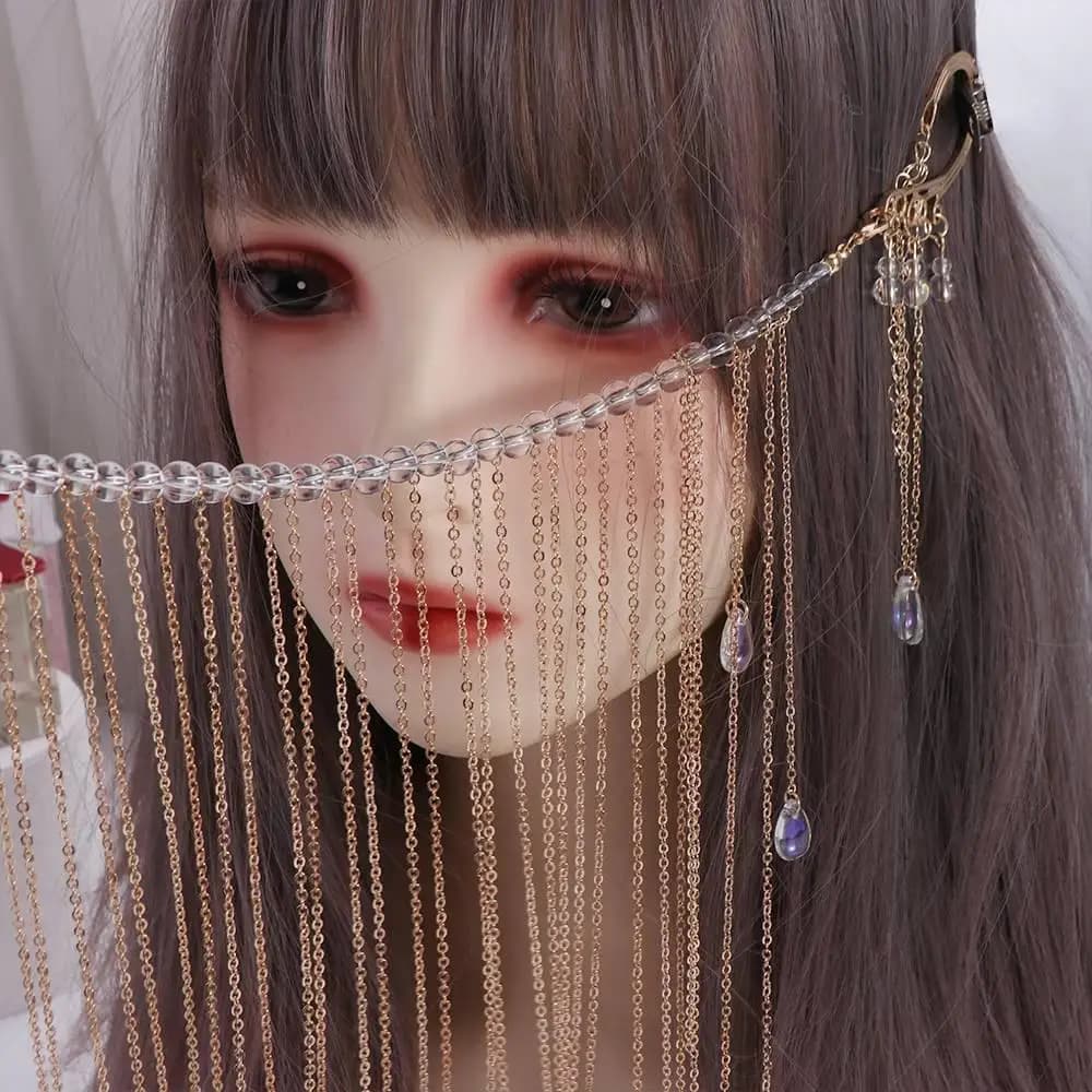 Gioielli per il Viso di Lusso, Velo per il Viso in Stile Antico, Maschera da Masquerade Fatta a Mano con Lunghe Nappe, Gioielli Hanfu Super Fiabeschi per Donne