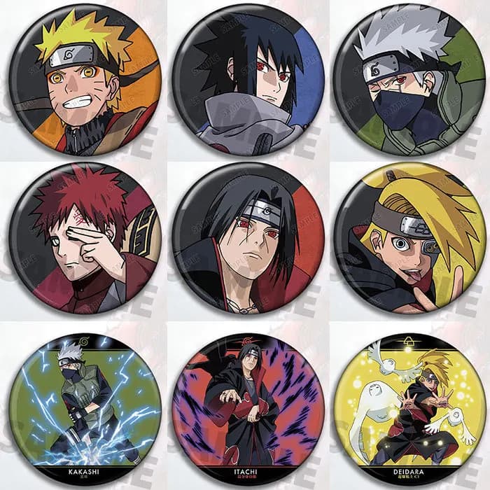 Naruto Anime Badge Pin Set Kakashi Sasuke Itachi Deidara Gaara Cosplay Accessories Collectible Merchandise Gift for Fans
