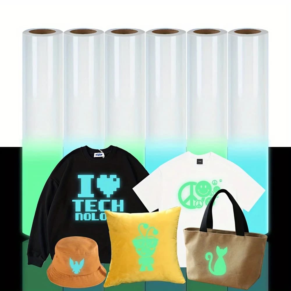 12" x 4ft Glow in The Dark HTV, Heat Transfer Vinyl for T Shirt,PU Elastic Vinyl, Iron On Vinyl For All Cutter Machine