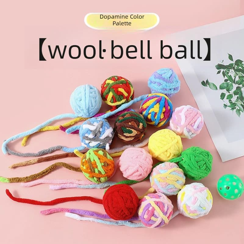 Pallina Giocattolo per Gatti, Peluche con Campanello, Palla Interattiva in Lana per Gattini, Gioco per la Dentizione, Giocattolo Stimolante per Animali Domestici