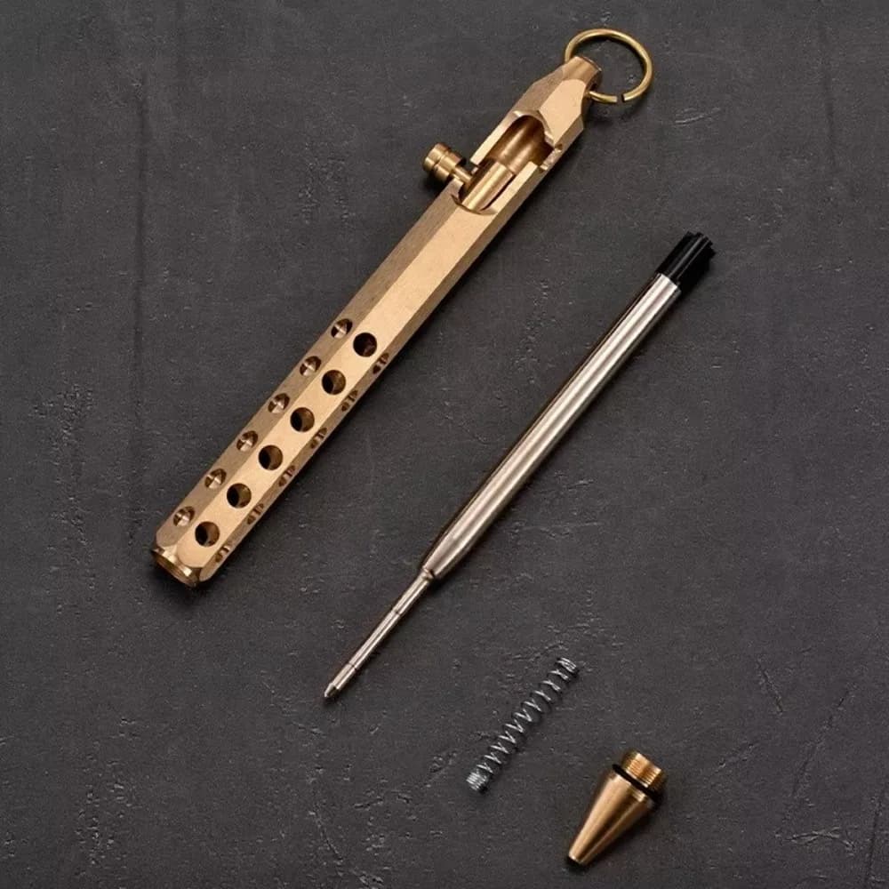 Portable Brass Pen Medium Point 1.0mm Retro Ballpoint Pen Bolt Action Smooth Writing Signature Pen