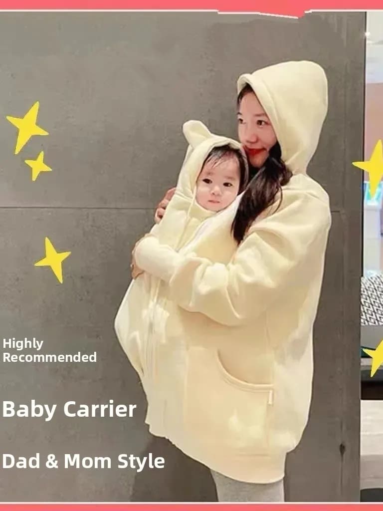 Tuta con cappuccio in pile stampato con canguro, antivento, autunno inverno, abbigliamento premaman, giacca con cappuccio taglie forti da donna per il trasporto del bambino