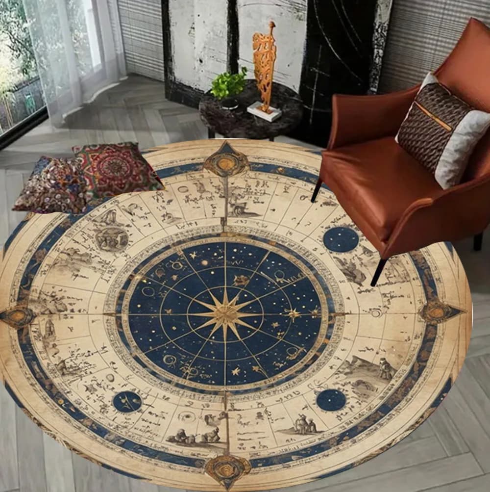Chic Round Carpets Mysterious Starry River Bedroom Rug Living Room Floor Mat for Meditation Reading Chair Mat Home Decor Gift