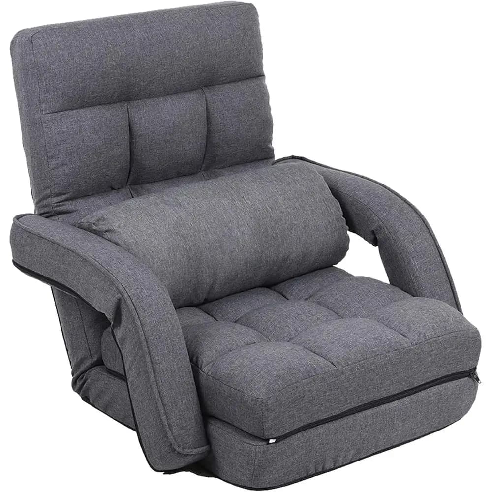 Ergonomic Reclining Lazy Sofa with Pillow for Living Spaces, Bedrooms, and Balconies - Grey