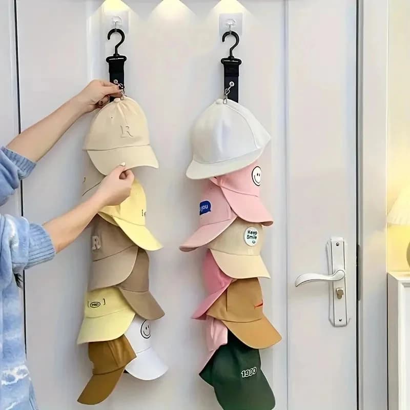 Organizzatore per cappelli da baseball, porta cappelli con 8 clip, organizer per cappelli da baseball con forte adesivo/per foratura a parete, per fino a 16 cappelli