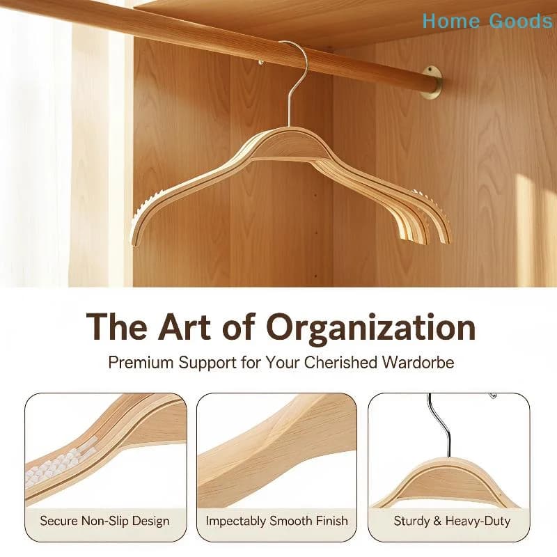 preferredWood Clothes Hangers Non Slip Scratch Free Sturdy Steel Hooks for Closet Wardrobe Clothing Organizationproduct