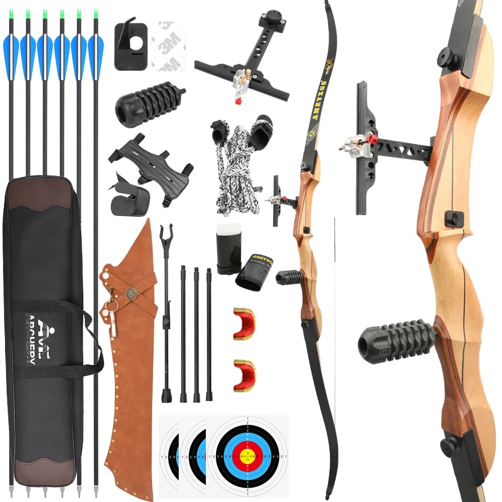 68 "20-40lbs Arco ricurvo Tiro con l'arco Take Down Arco Freccia in carbonio Tiro Arco in legno diviso Set di pratica bersaglio da caccia per mano destra