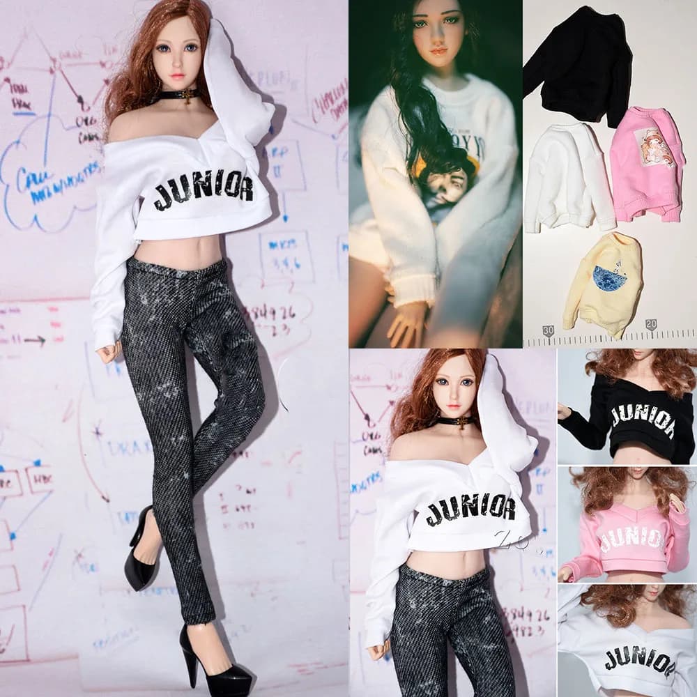 1/6 donne soldato felpe con cappuccio maglione Crop top maniche lunghe Pullover sottile gonna stampa cartone animato per 12 ''Action Figure Body