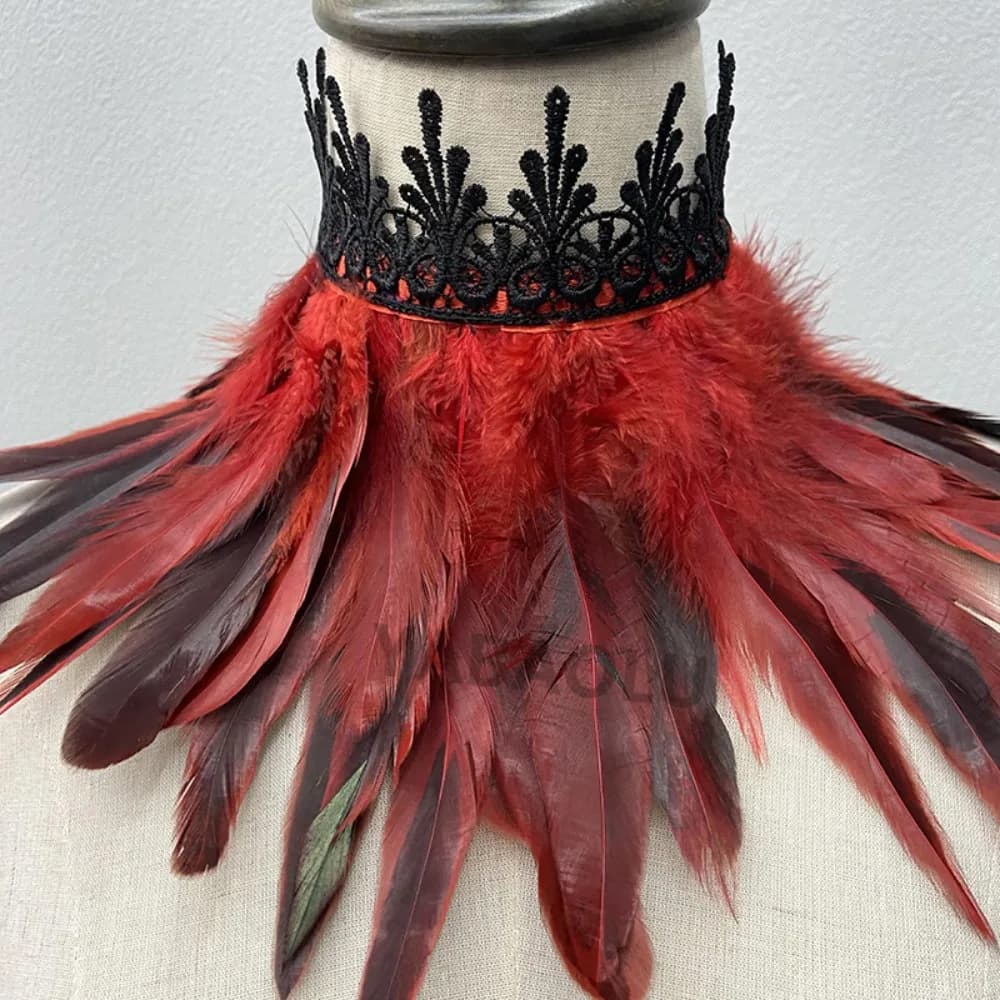 Black Feather Choker Collar Sexy Lace Women Neck Cover Punk Cape Shawl Party Cosplay Natural Feather With Lace Fake Collar