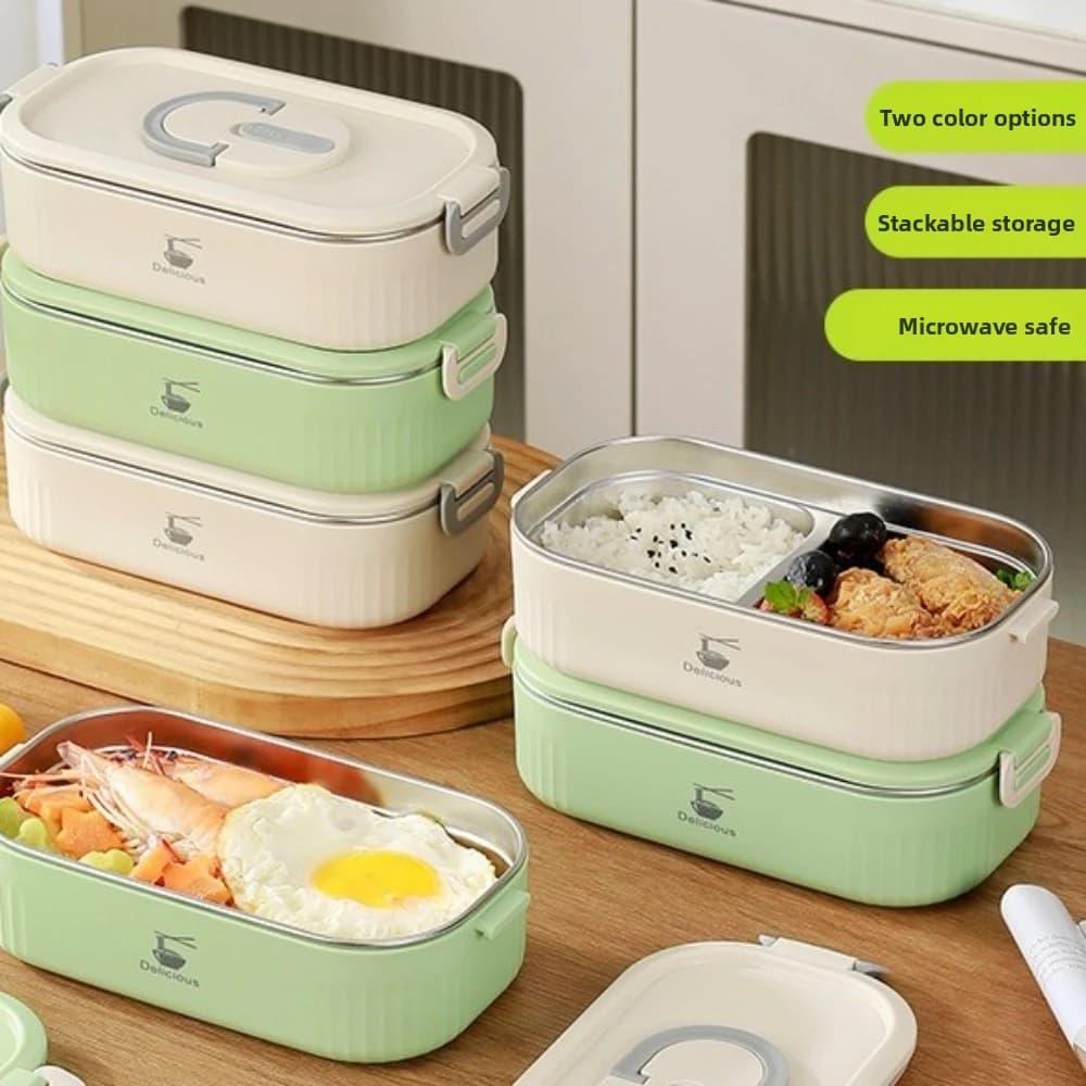 Leak Proof 304 Stainless Steel Lunch Box Microwave Safe Stackable Insulated Luhch Box Airtight Lid Fruit Salad Container Office