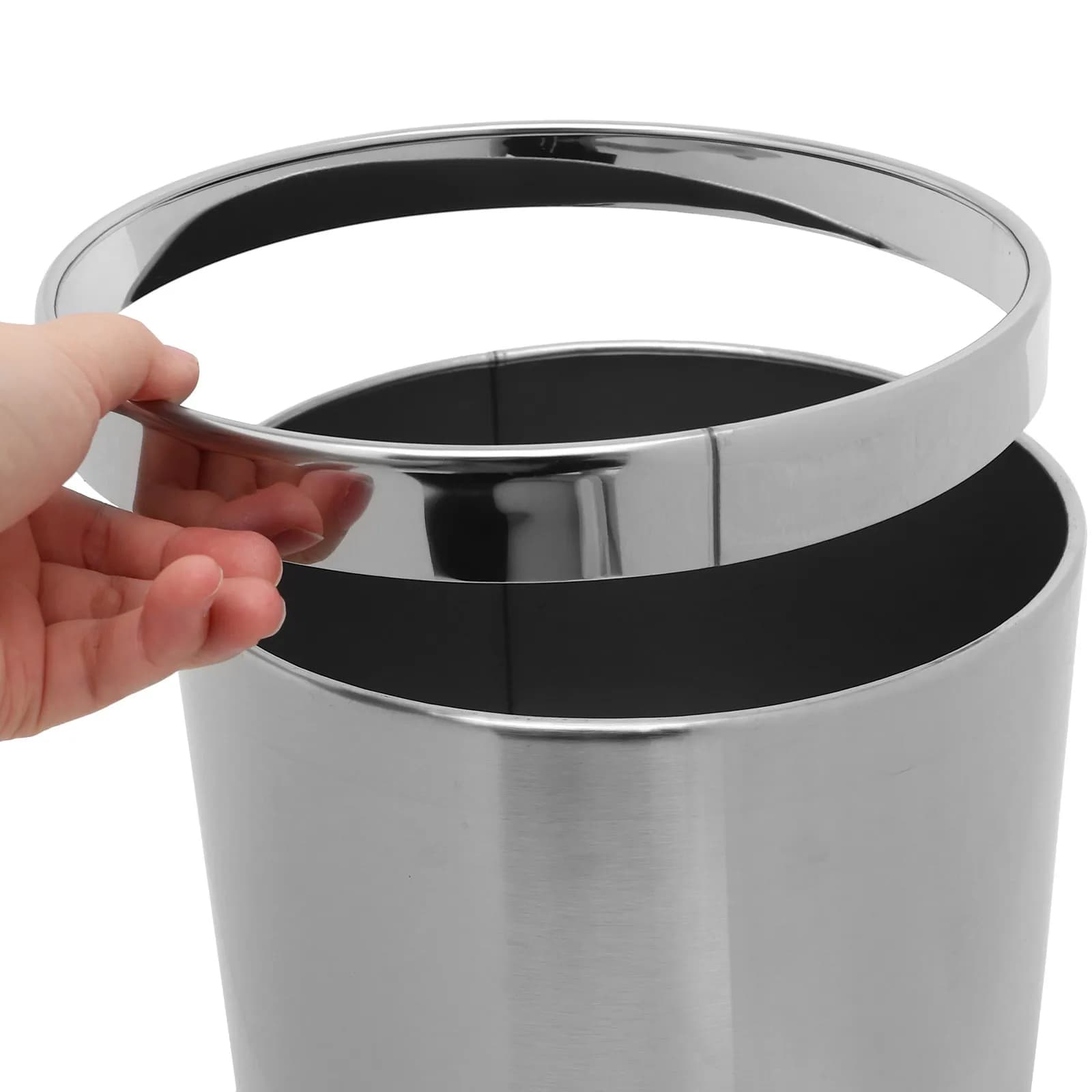 Cestino per Rifiuti in Acciaio Inossidabile, Design Salvaspazio Rotondo, Ampia Apertura, Resistente, per Cucina, Bagno, Ufficio, Soggiorno
