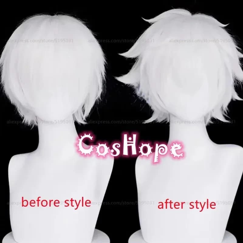 Lu Guang 36 cm corto crespo Kaneki Ken parrucca bianca argento parrucche cosplay anime resistenti al calore Synk;3, c'5.b;8'