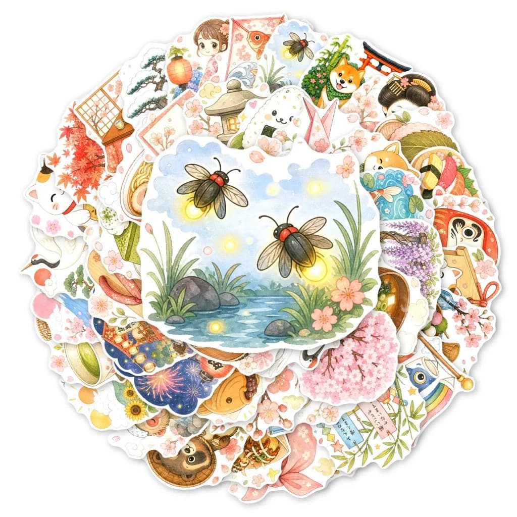 50Pcs Cartoon Japanese Themed Creative Stickers Waterproof Decals for Water Bottle Luggage Tablet DIY Aesthetic Papery Pop Store